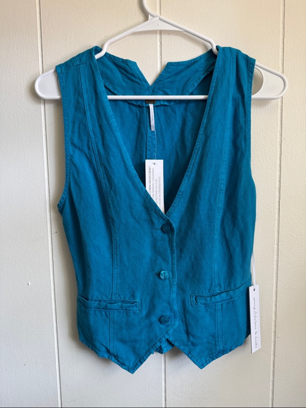 NWT Young Fabulous & Broke blue Deep V-Neck Vest Linen Blend Ty Sz XS